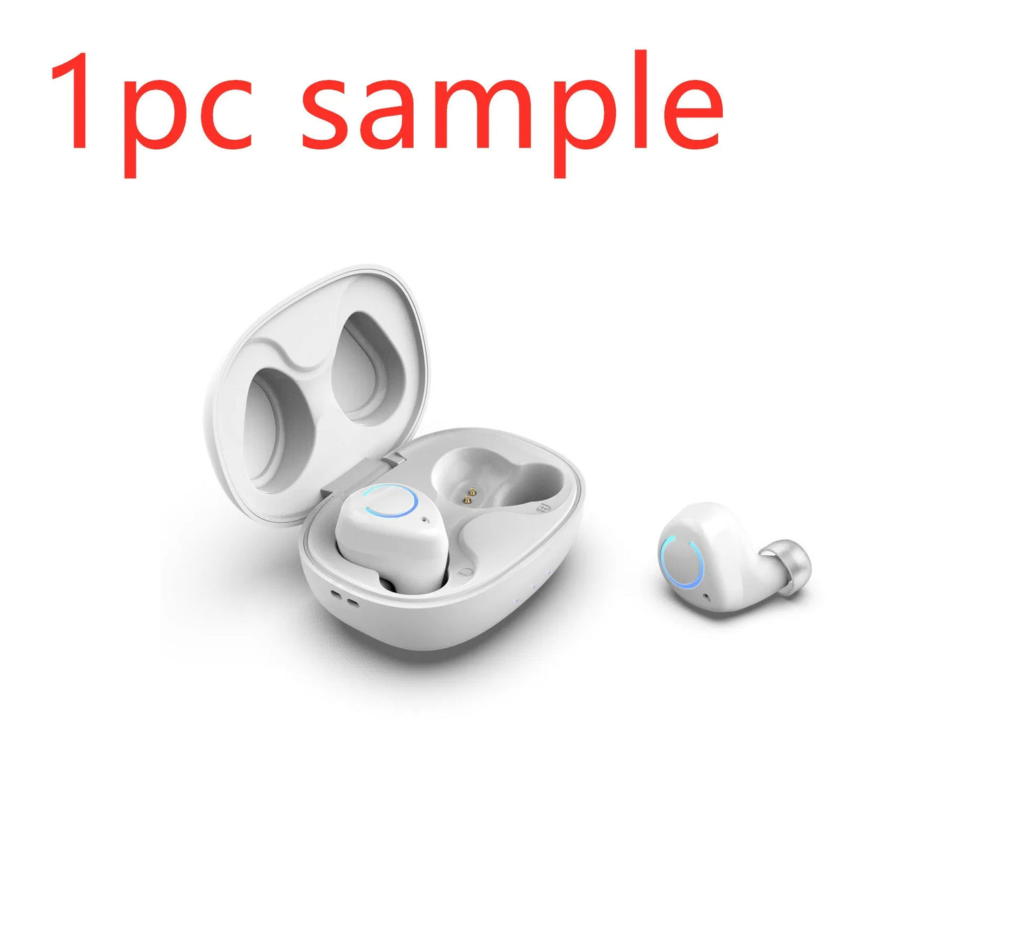 Black and white M18 true wireless in-ear headphones with a small rectangular charging case.
