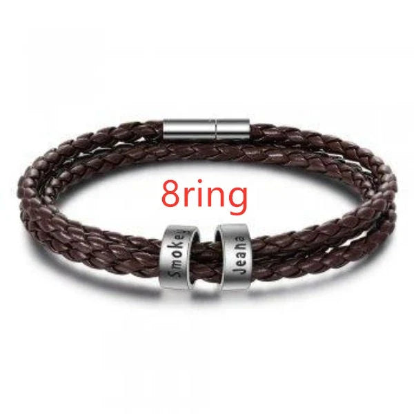 A personalized leather bracelet with engraved beads, a thoughtful gift for men
