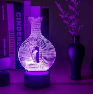 Creative 3D night light LED lamp with 7 colour change modes, touch button control, acrylic and ABS construction, decorative accent lighting for bedroom, child's room, living room, bar, shop, cafe, or restaurant settings