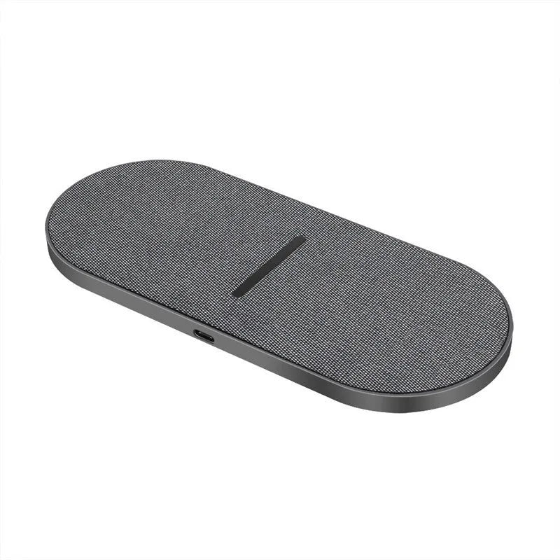 Black dual wireless charging pad set showing two round pads connected by a single Type-C cable.
