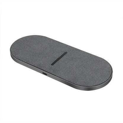 Black dual wireless charging pad set showing two round pads connected by a single Type-C cable.