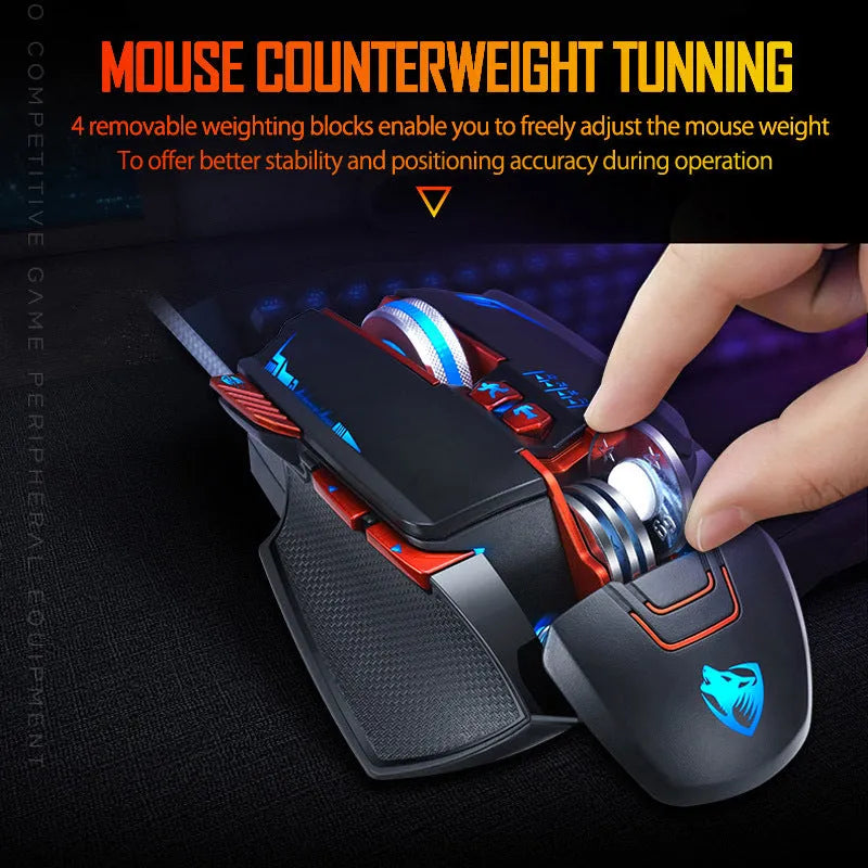 Thunder Wolf V9 black and grey wired gaming mouse with ergonomic design and six buttons