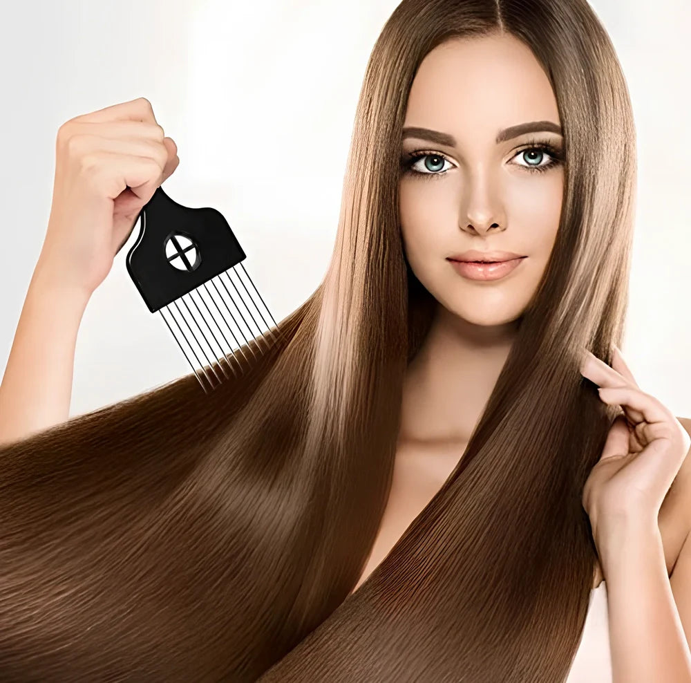 Metal hair comb with steel needle teeth and anti-slip handle for African hair styling