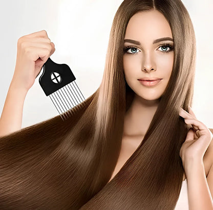 Metal hair comb with steel needle teeth and anti-slip handle for African hair styling
