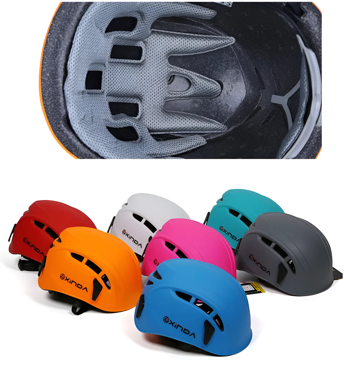 Outdoor safety helmet with ABS PC shell and EPS inner shell, 52-62cm adjustable, in blue grey orange pink or red