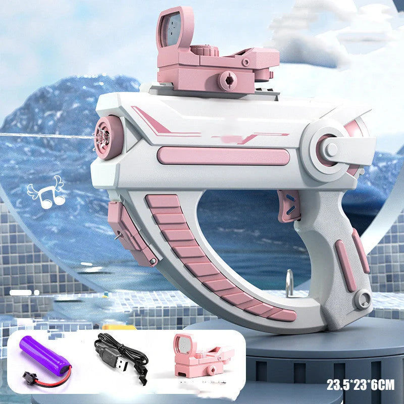 Electric Space Water Gun in blue and pink with USB charging cable