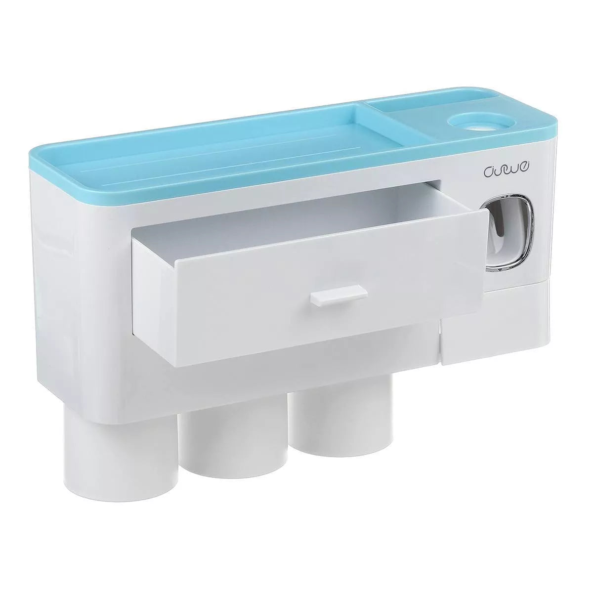 Non-marking hanging magnetic toothbrush holder with toothpaste squeezer and quick-drying cups