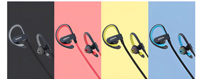 Wireless Bluetooth sports headphones with earplug design in multiple colours