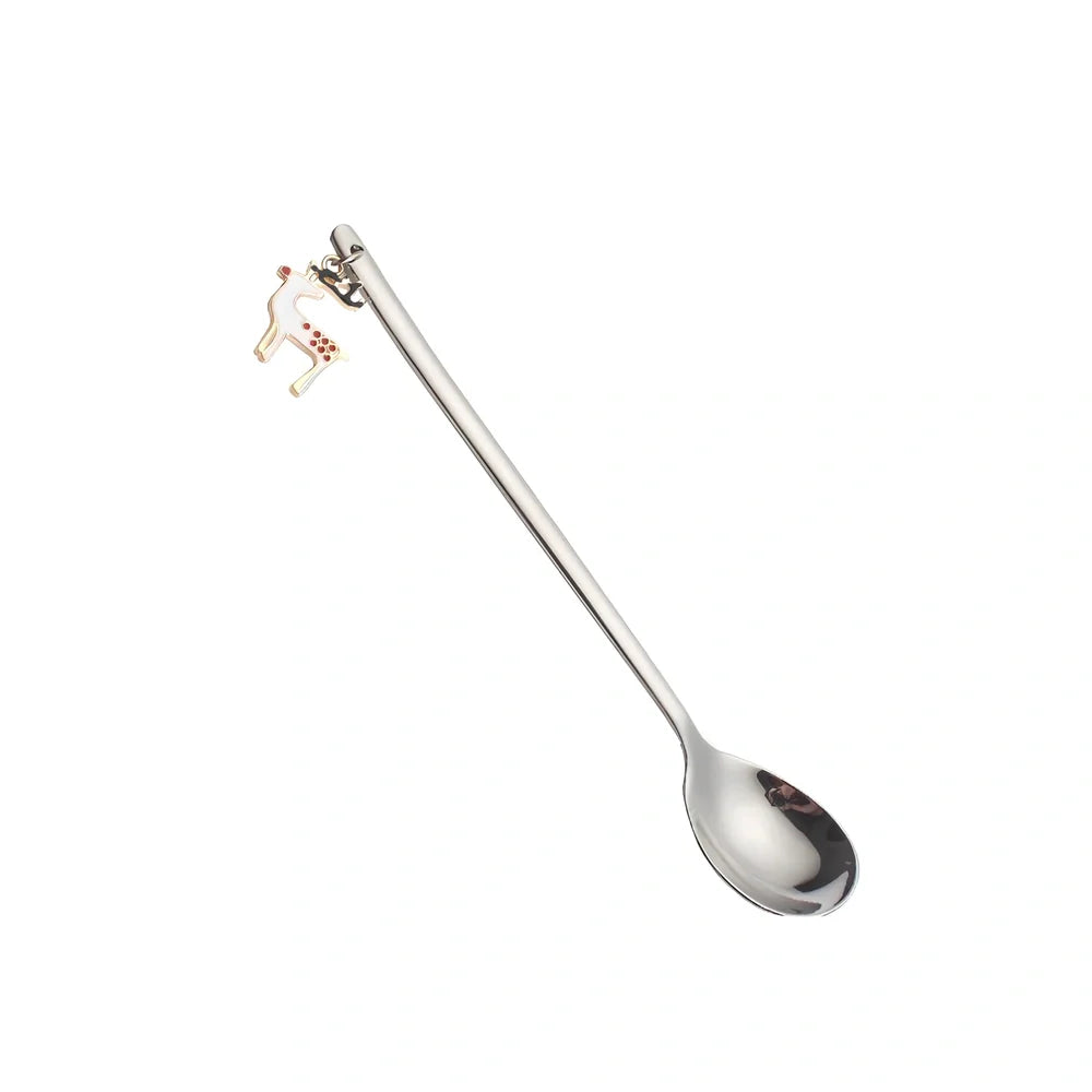Christmas spoon set with silver and gold finishes, 135mm long stainless steel dessert utensils