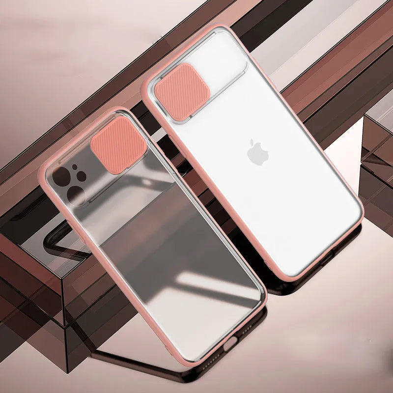 Lens sliding iPhone case with colour contrast accents on back cover