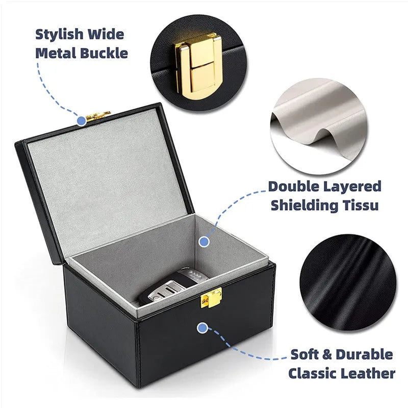 Black carbon fibre anti-theft shielding box suit with two key cases for RFID protection