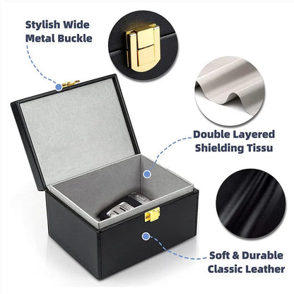 Black carbon fibre anti-theft shielding box suit with two key cases for RFID protection
