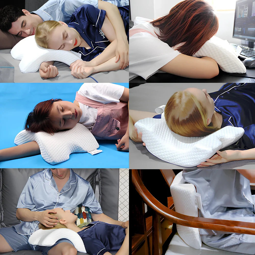 Portable Tencel slow rebound sponge arch pillow in gray, rose red, or white for cervical support