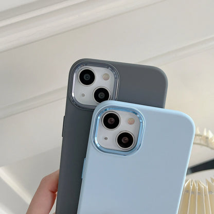 Full-cover liquid silicone metal iPhone case in solid colour with shockproof anti-fingerprint design