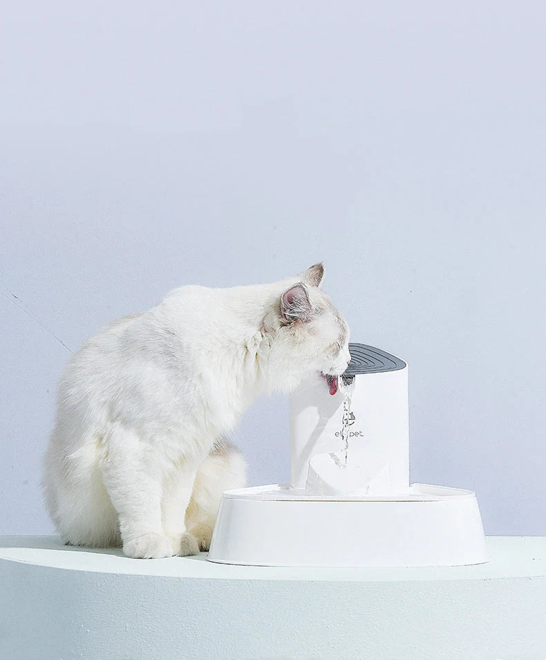 1.5L automatic pet water fountain with white plastic body and LED light