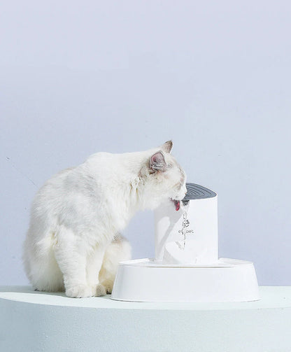 1.5L automatic pet water fountain with white plastic body and LED light