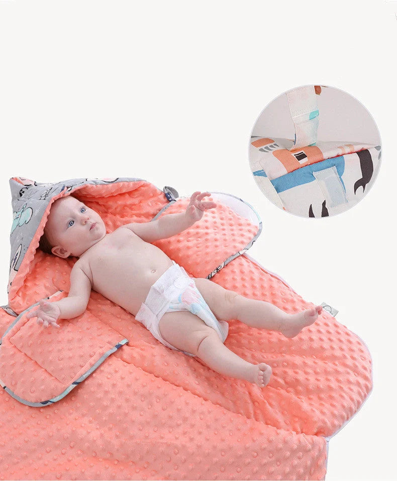 Newborn baby blanket with warm fleece and stroller cover in pink horse design