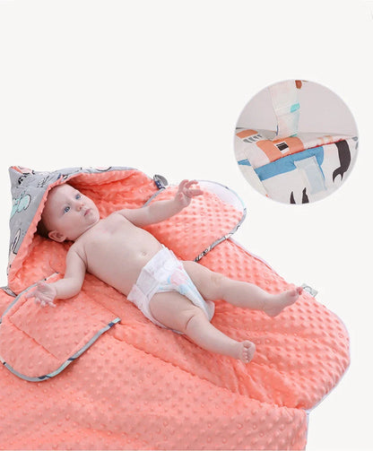 Newborn baby blanket with warm fleece and stroller cover in pink horse design