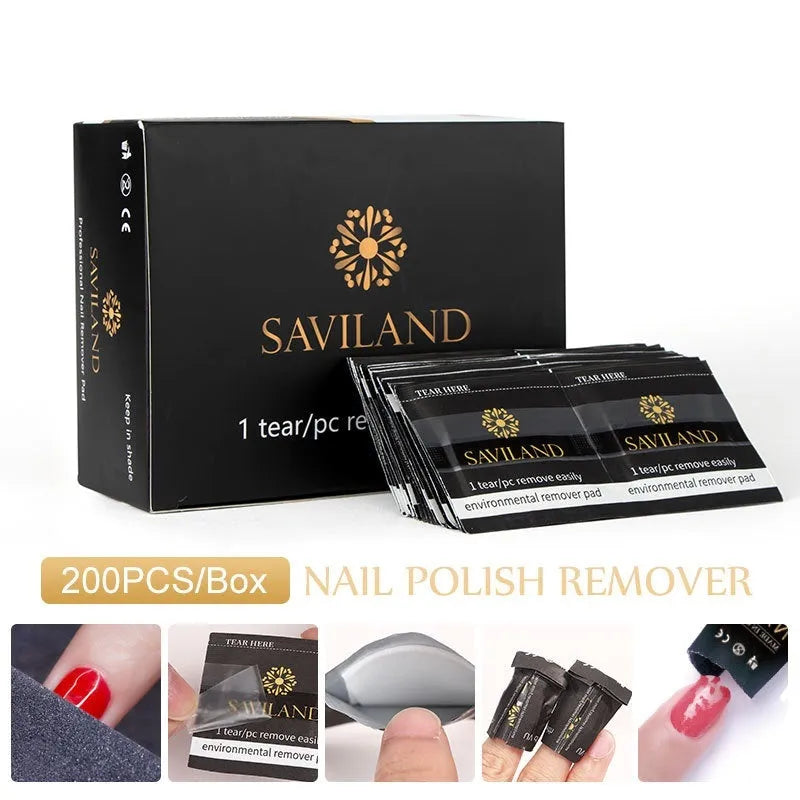 Black nail polish remover wraps box of 200 with self-contained cotton for gel and extension glue removal