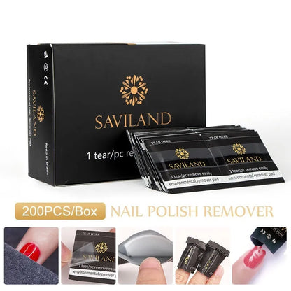 Black nail polish remover wraps box of 200 with self-contained cotton for gel and extension glue removal