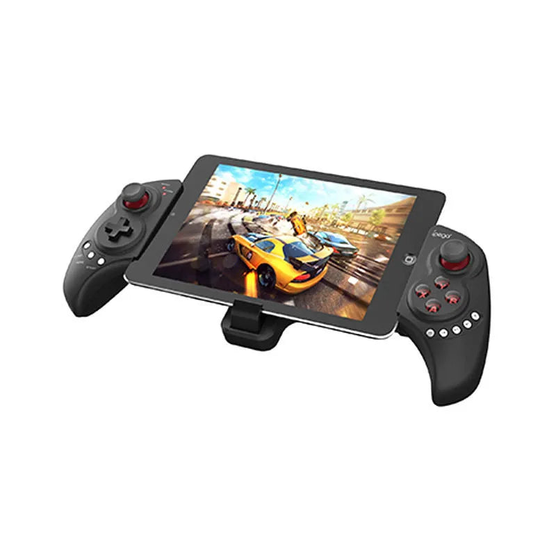 PG-9023 black wireless telescopic game controller expanded with a smartphone mounted in the centre.