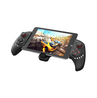 PG-9023 black wireless telescopic game controller expanded with a smartphone mounted in the centre.