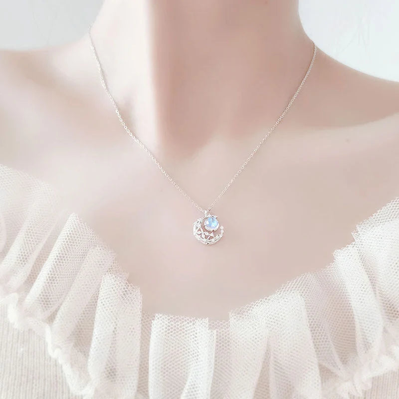 Elegant Ladies Moon Pendant Necklace with adjustable chain and diamond-cut detailing