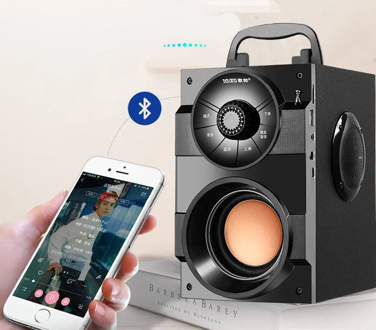 Portable mini home audio system with subwoofer, black colour, 1.2m cable, USB power input