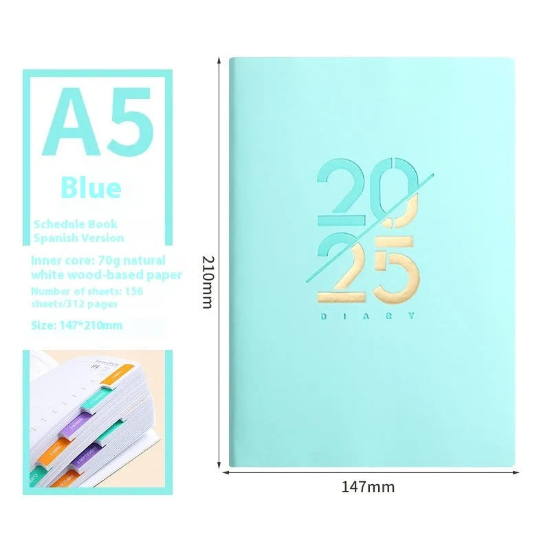 A5 daily planner schedule book with soft faux leather cover in multiple colour options