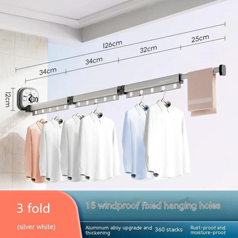 Aluminium suction cup folding clothes hanger with retractable drying rack