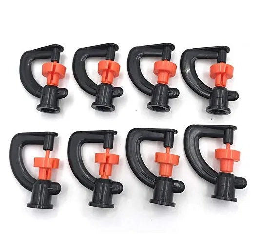 G-type micro sprinkler nozzle with orange rotating wheel for 360-degree garden irrigation, 4-5 metre spray diameter