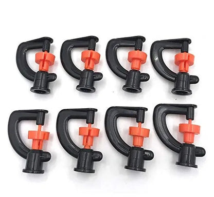 G-type micro sprinkler nozzle with orange rotating wheel for 360-degree garden irrigation, 4-5 metre spray diameter