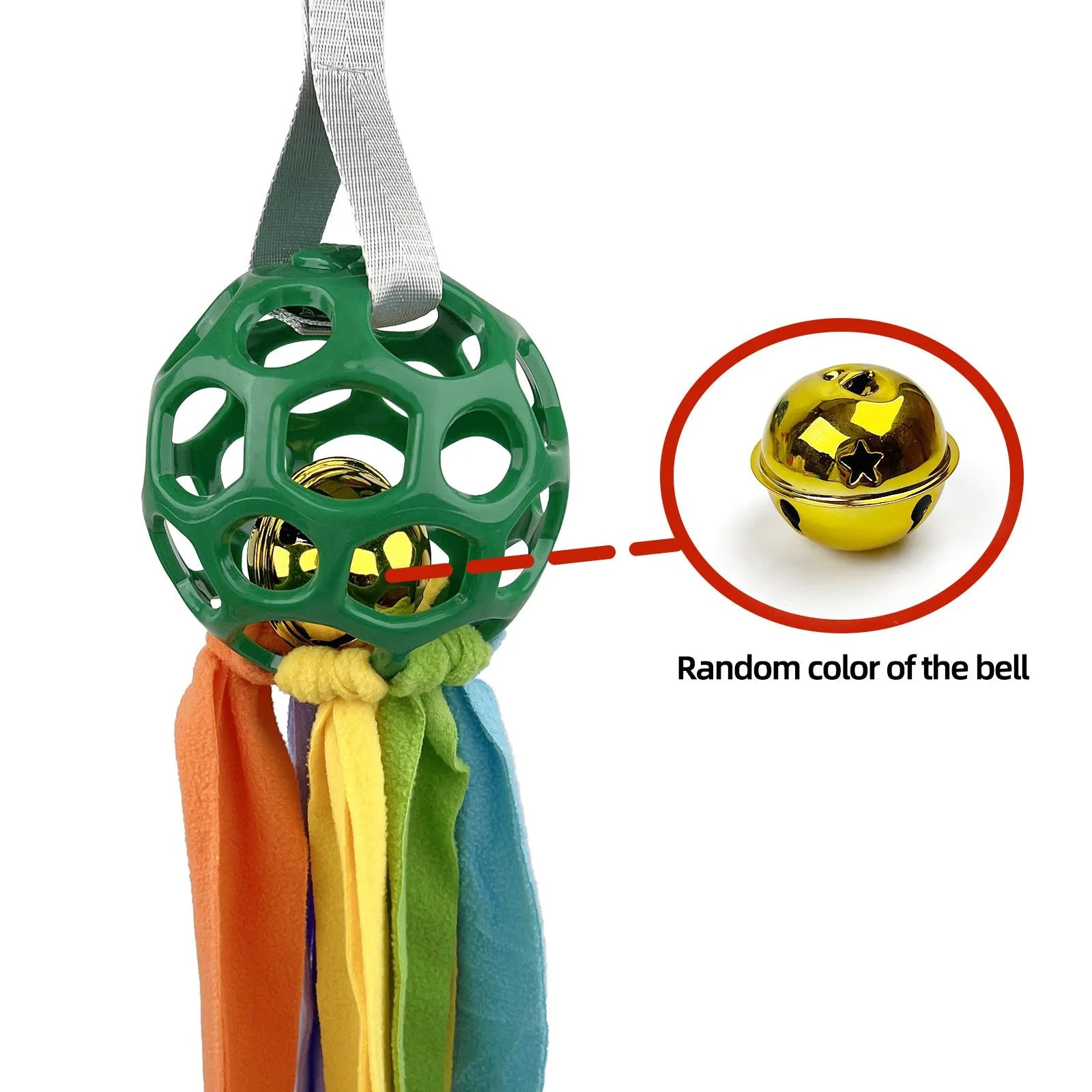 Colourful hollow TPR ball pet toy with a bell inside for dogs and cats.