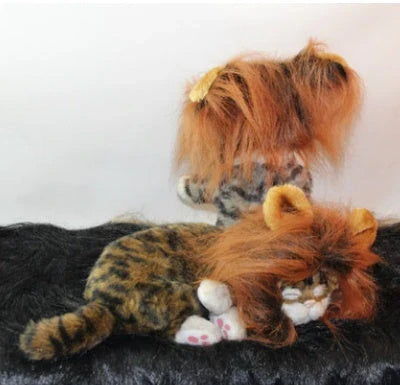 A charming pet hat with a fluffy lion mane and ears, designed to make your furry friend look like the king or queen of the jungle.