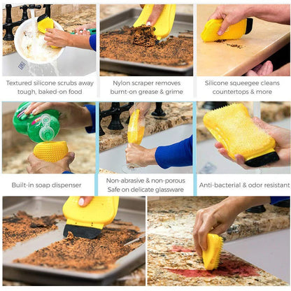 3-in-1 Sponge Hero silicone kitchen cleaning tool with built-in soap dispenser