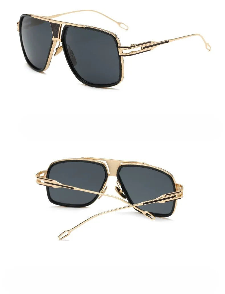 Men's square UV400 sunglasses with 59mm lens width, plastic and metal frame, goggle style