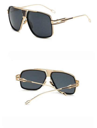 Men's square UV400 sunglasses with 59mm lens width, plastic and metal frame, goggle style