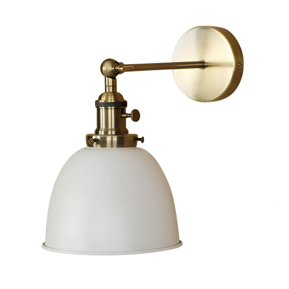 Bedroom wall light with 15cm wide iron shade in pink colour, mounted 20cm projection for soft illumination