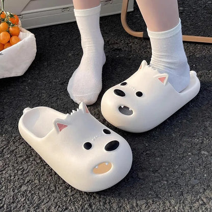 Women's black and white EVA toe-cap slippers shown in sizes 36 to 45.