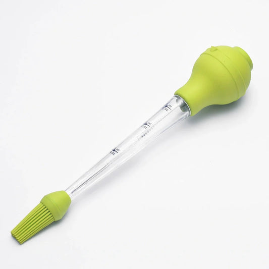 Drip oil seasoning tube with cleaning brush, 6.4X31.5cm, in blue, green, and red