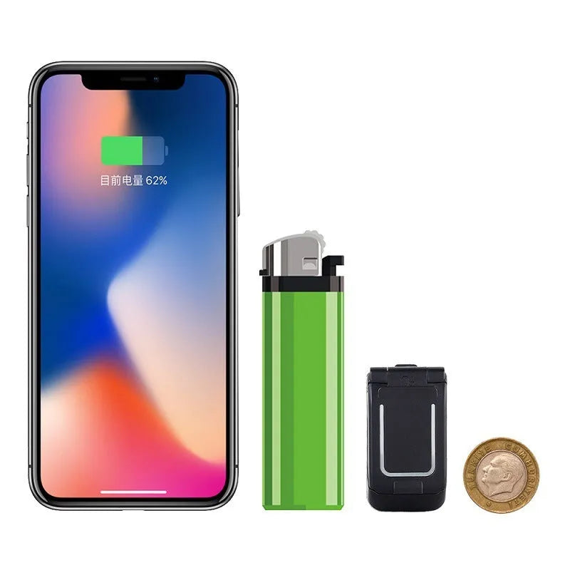 Mini flip mobile phone in gold, shown with flip cover open, on a white background.