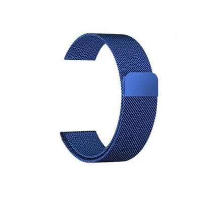 Stainless steel Apple Watch strap in silver on a wrist, showing the metal links and secure clasp.