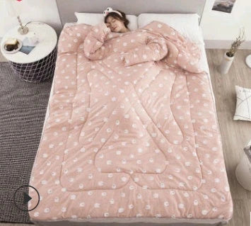 Cozy heated blanket with sleeves for comfortable lounging and hands-free relaxation