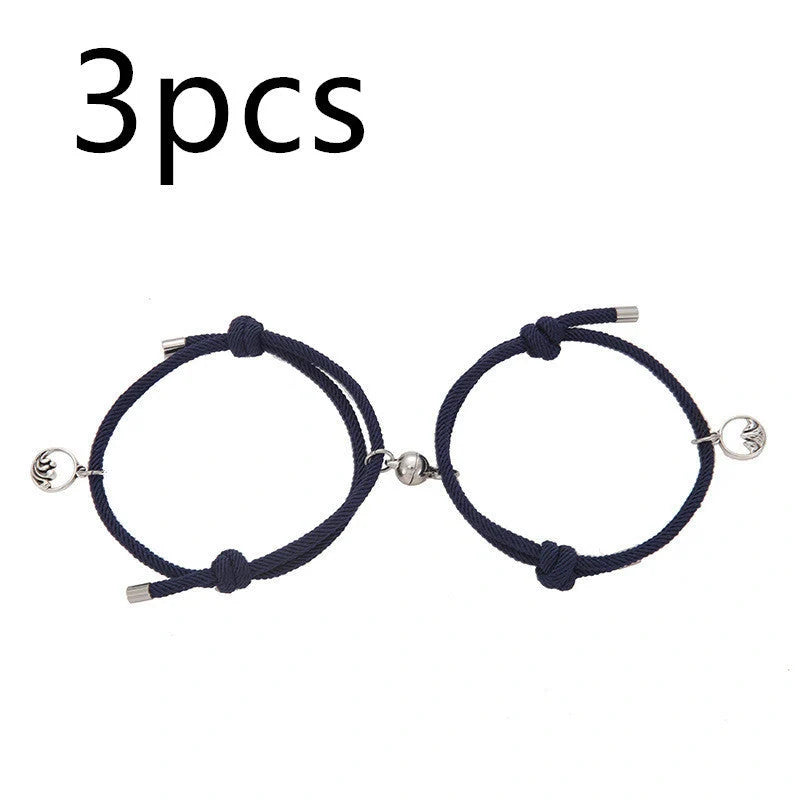Magnetic couple's bracelet with geometric design and meaningful charms inspired by ancient Chinese tradition
