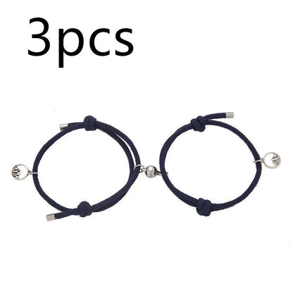 Magnetic couple's bracelet with geometric design and meaningful charms inspired by ancient Chinese tradition