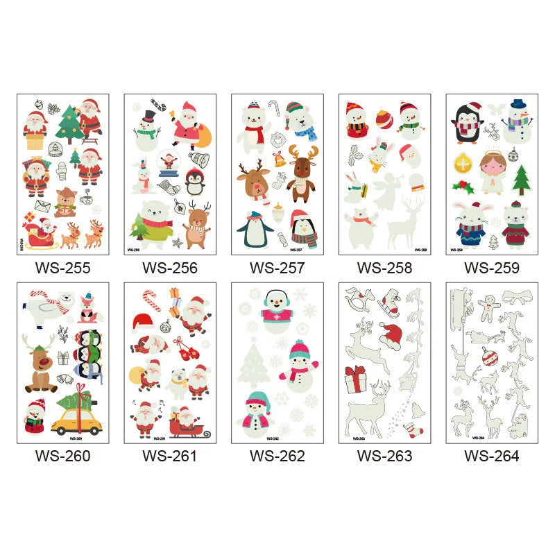 Glowing Christmas Santa Claus tattoo stickers in various festive designs