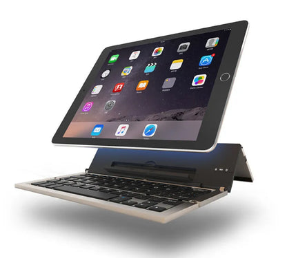 F18 three-fold folding wireless keyboard, aluminium alloy, 58 keys, folded to 22.6cm, in Golden, Grey, Rose Gold, Silvery