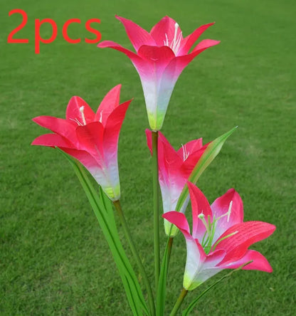 2 pack solar LED lily flower stake lights, purple and white, colour changing, IP65 waterproof, 26.5 inch garden decoration