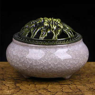 Retro ceramic incense burner in multiple glaze colours with 8cm diameter and 7cm height