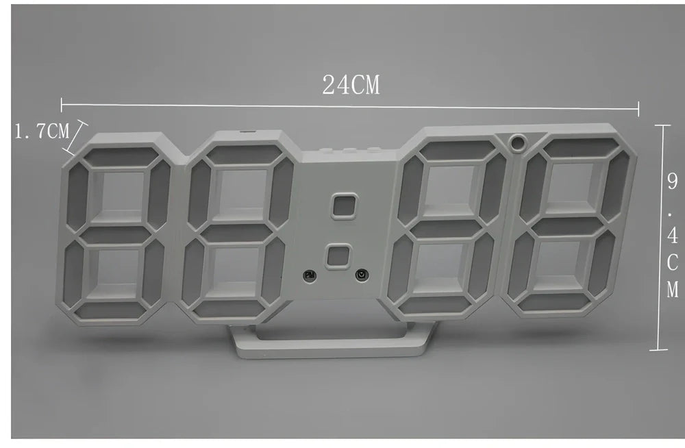 3D LED wall digital clock showing time, date and temperature with multiple colour options